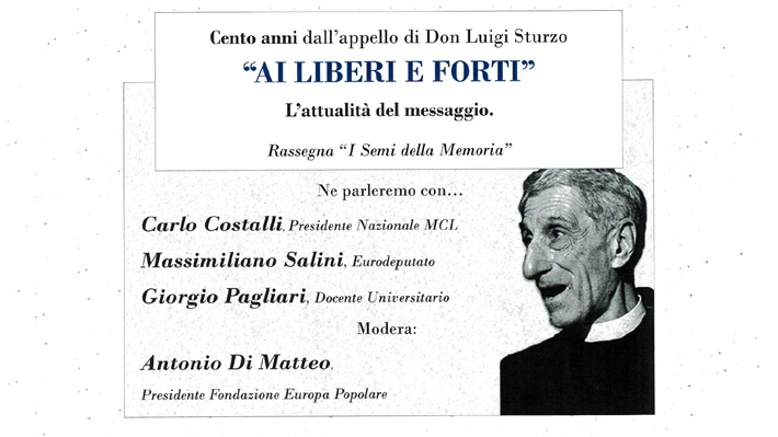 Parma: cento anni dall’appallo di Don Luigi Sturzo "Ai liberi e forti"